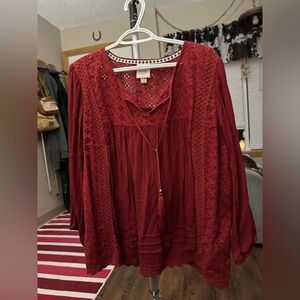 Knox Rose Red Embroidered Blouse